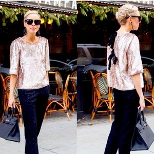 JCrew Blush Sequin Top with Black Back Ties, 4T